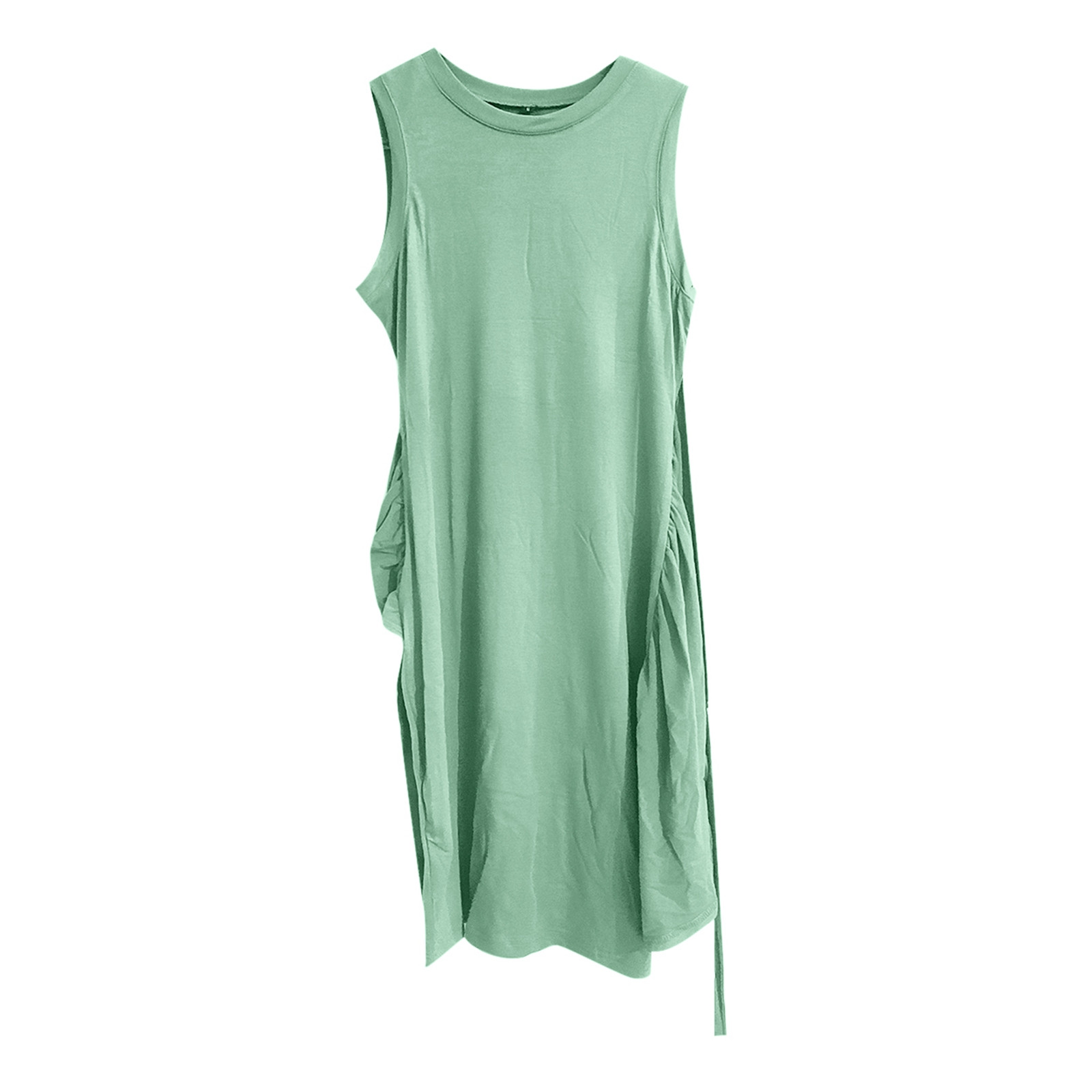 thumbnail image 4 of Vestido corto de manga corta con nudo en la cintura para mujer - Mezcla de lino ligera, corte ajustado para el verano, atuendo informal versátil, tallas S-XL, 4 of 5
